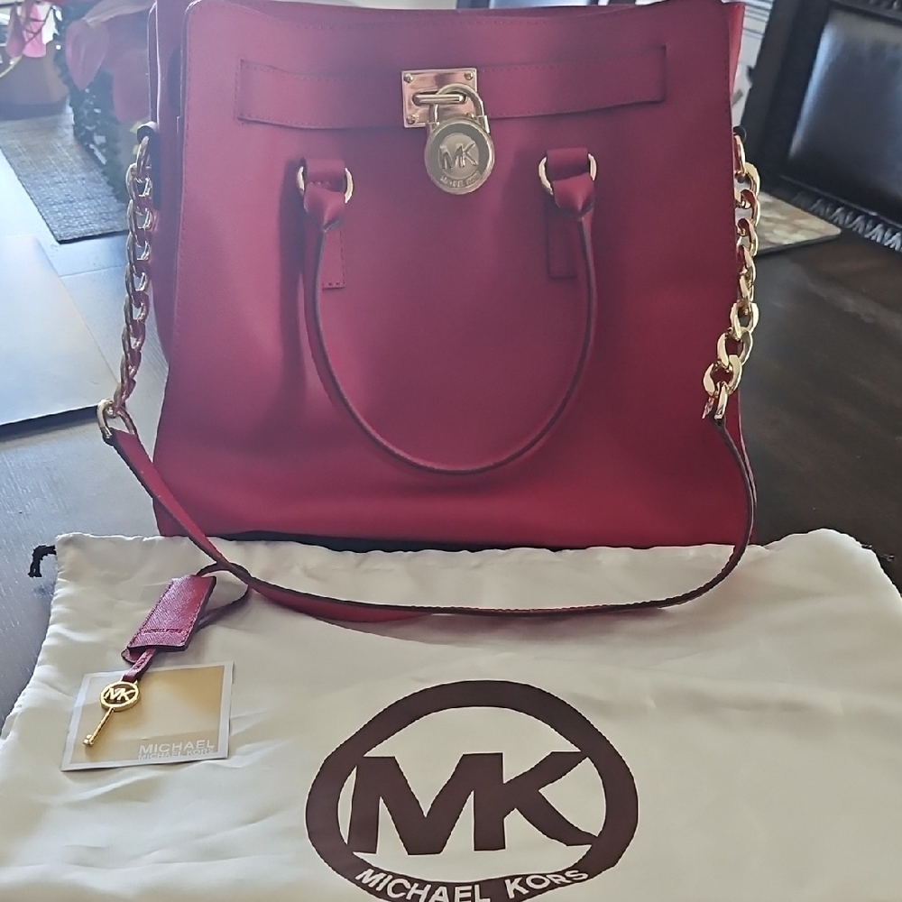 Michael Kors Red Tote with Gold Details